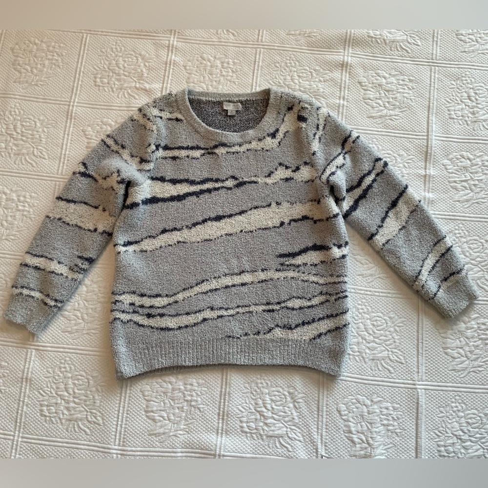 Barefoot Dreams CozyChic Seaside Crew-Neck Pullover Sweater Ocean Zebra - Picture 2 of 9